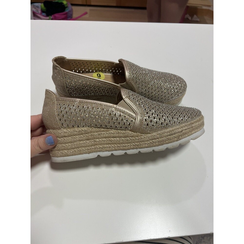 Andiamo Sz 9 Abritney Espadrille Slip-on Platform Loafer Rhinestone Gold